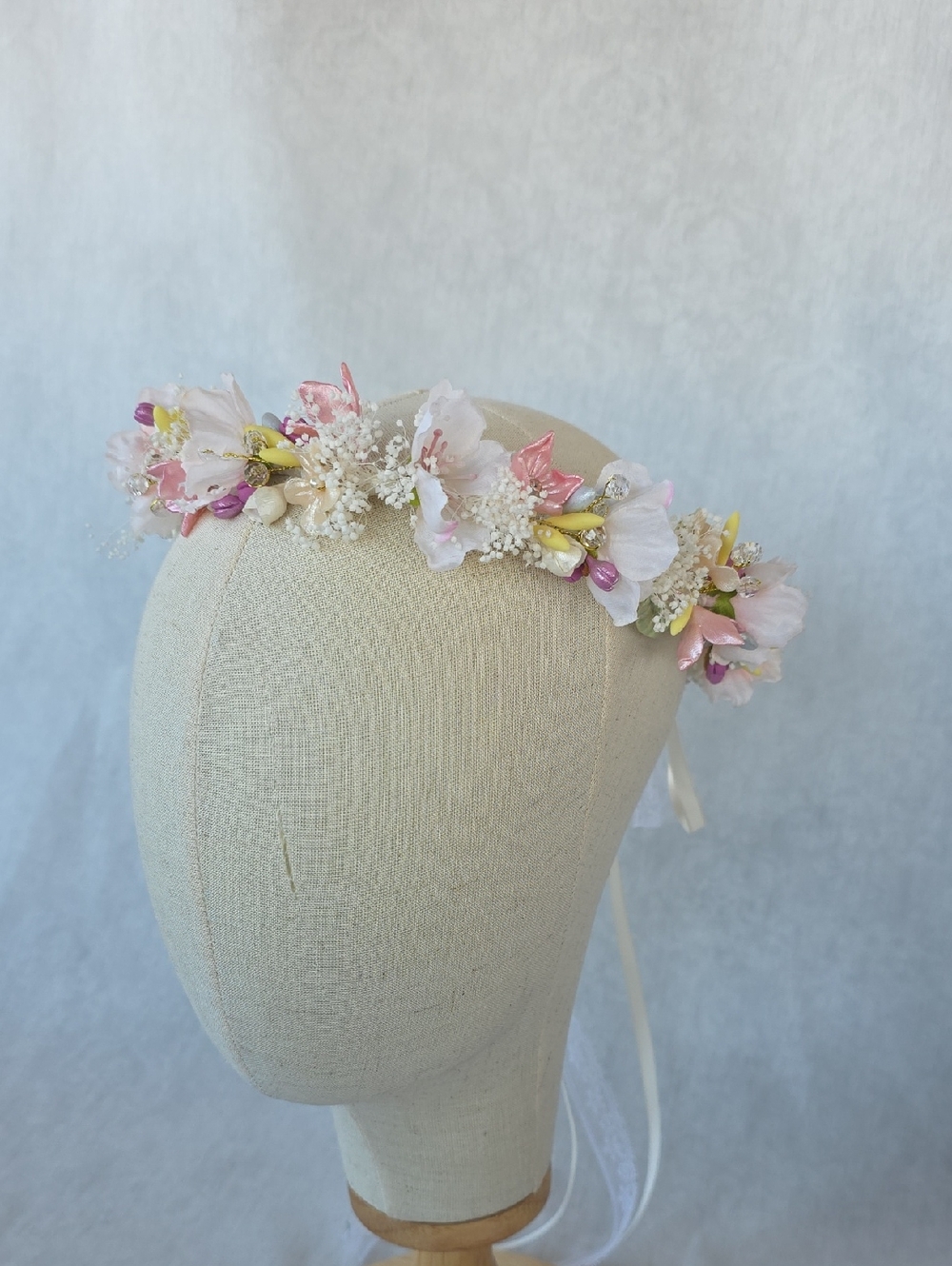 Hand Crafted Pink and Cream Floral Hair Crown